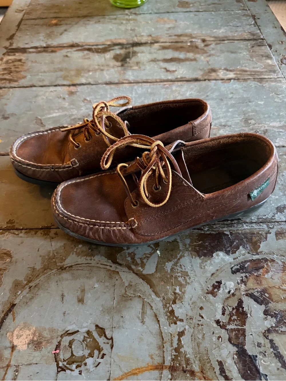 Eastland Women’s Brown Leather Falmouth Loafers with Tan Laces and Rubber Soles